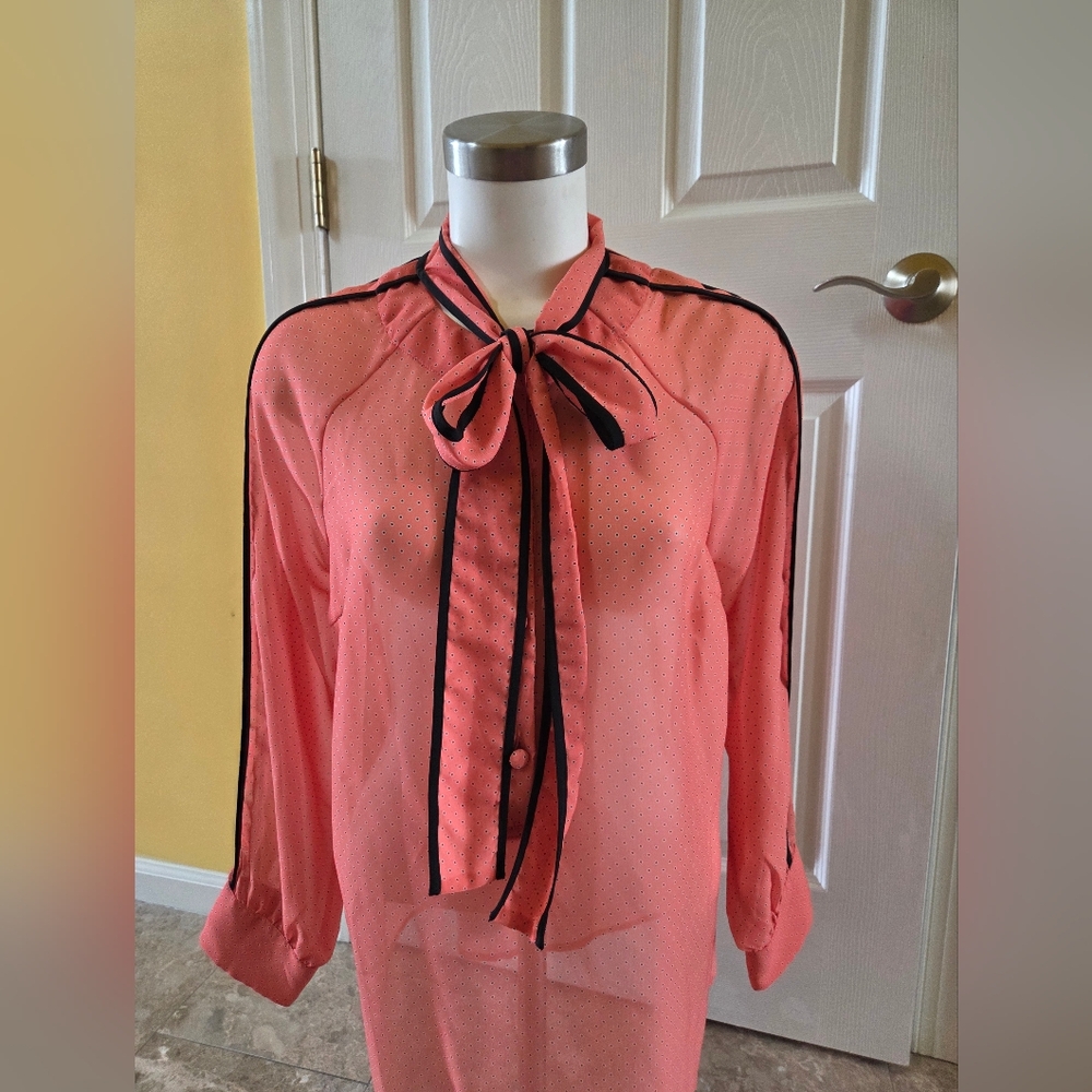Women's Pink Sheer Blouse with Black Trim